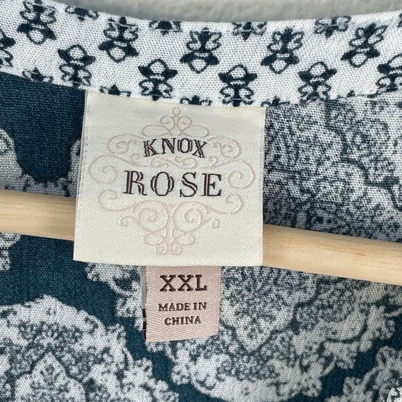 Knox Rose Womens Plus XXL Boho Tunic Dress V Neck Long Sleeve Blue - Picture 3 of 10